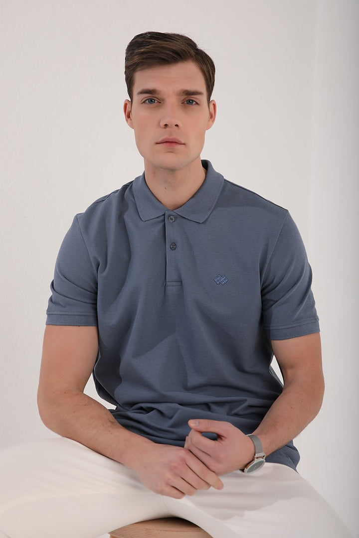 TMY Petrol Basic Logo Standard Mold Men's Polo Neck T-Shirt - 87748 - West Fargo