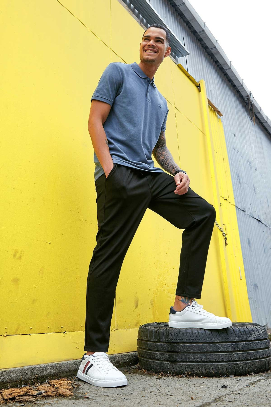 TMY Petrol Basic Logo Standard Mold Men's Polo Neck T-Shirt - 87748 - West Fargo