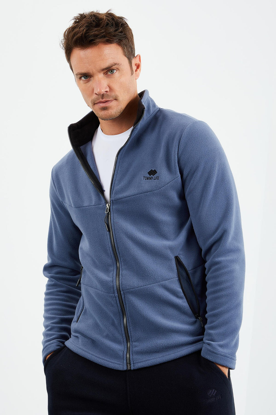 TMY Petrol Crew Neck Zippered Standard Fit Men's Polar Sweatshirt - 87993 - Fermo