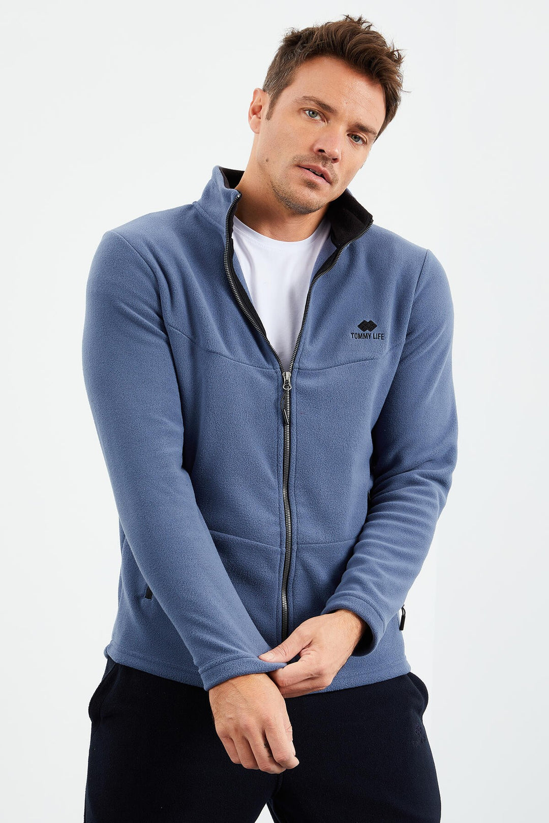 TMY Petrol Crew Neck Zippered Standard Fit Men's Polar Sweatshirt - 87993 - Fermo