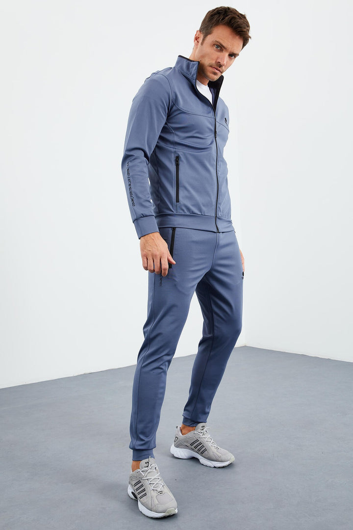 TMY Petrol Crew Neck Zippered Standard Fit Cuffed Men's Tracksuit - 85160 - Kremenchuk