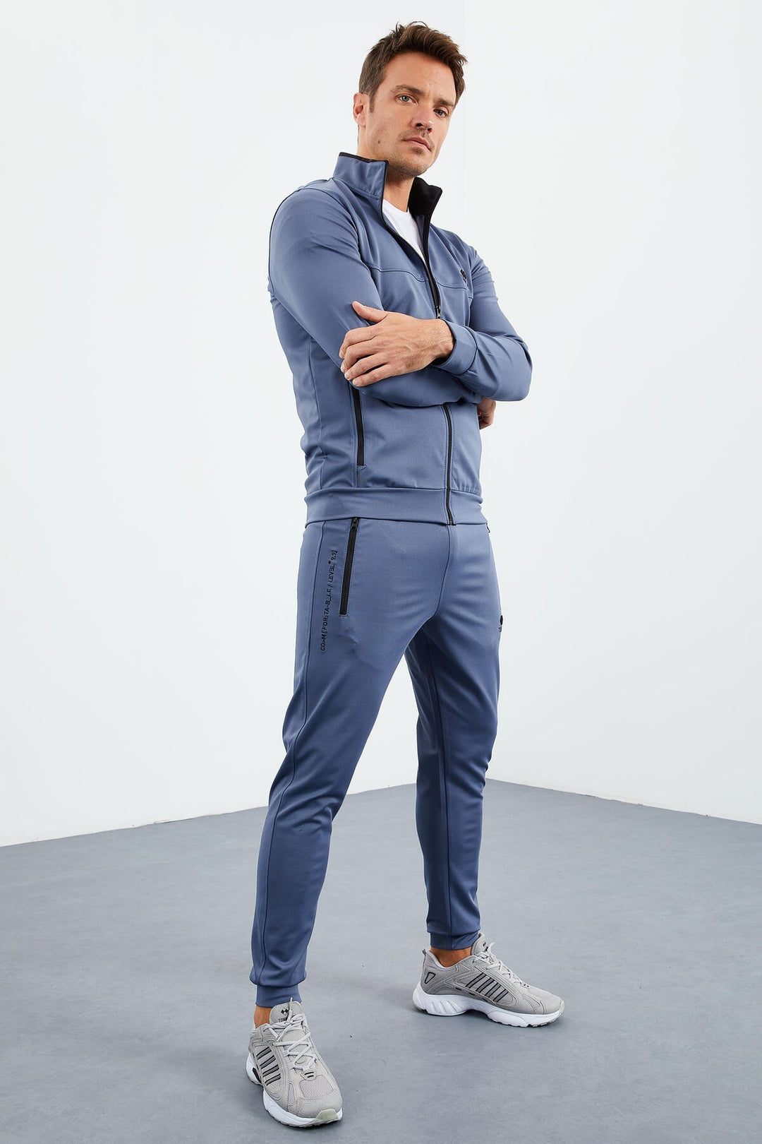 TMY Petrol Crew Neck Zippered Standard Fit Cuffed Men's Tracksuit - 85160 - Kremenchuk