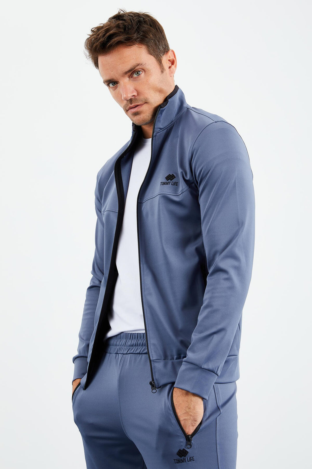 TMY Petrol Crew Neck Zippered Standard Fit Cuffed Men's Tracksuit - 85160 - Kremenchuk