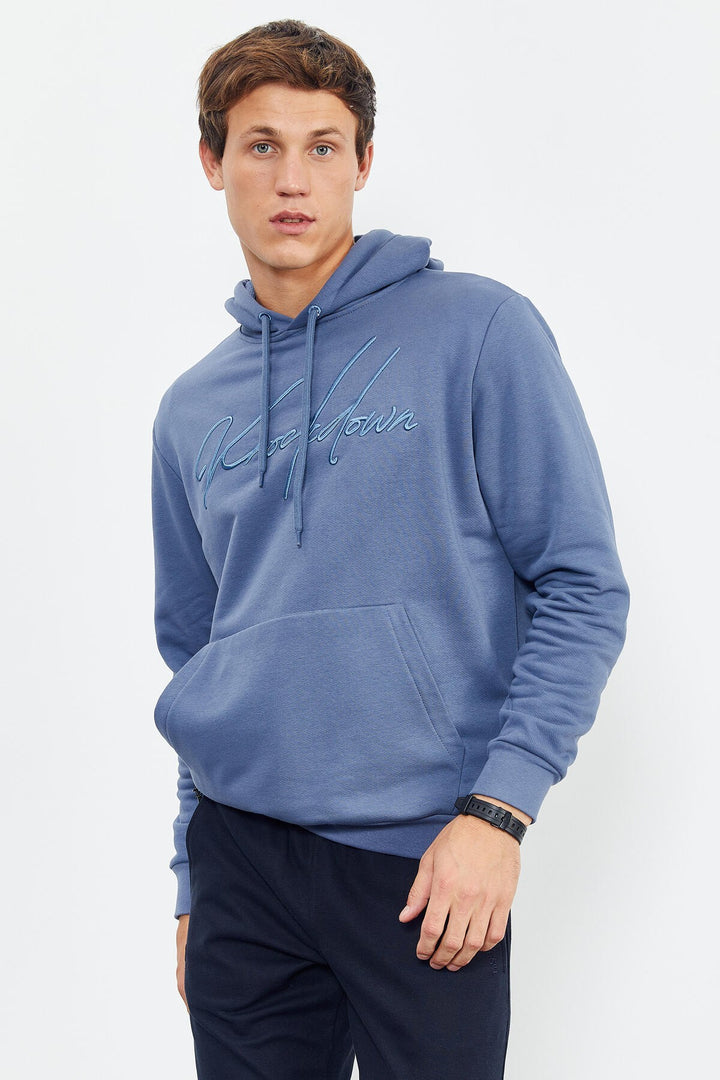 TMY Petrol Handwriting Embroidered Hooded Comfort Fit Men's Sweatshirt - 88007 - Brindisi