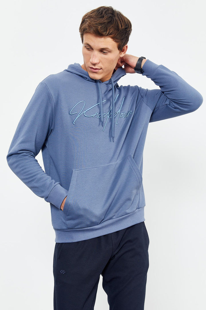 TMY Petrol Handwriting Embroidered Hooded Comfort Fit Men's Sweatshirt - 88007 - Brindisi