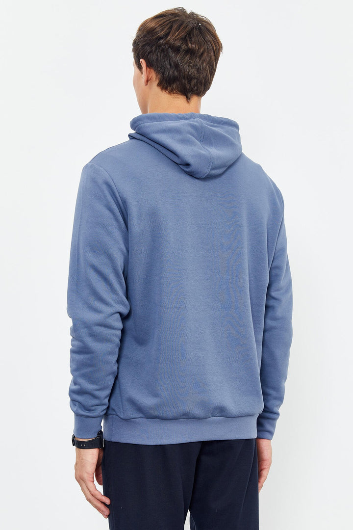 TMY Petrol Handwriting Embroidered Hooded Comfort Fit Men's Sweatshirt - 88007 - Brindisi