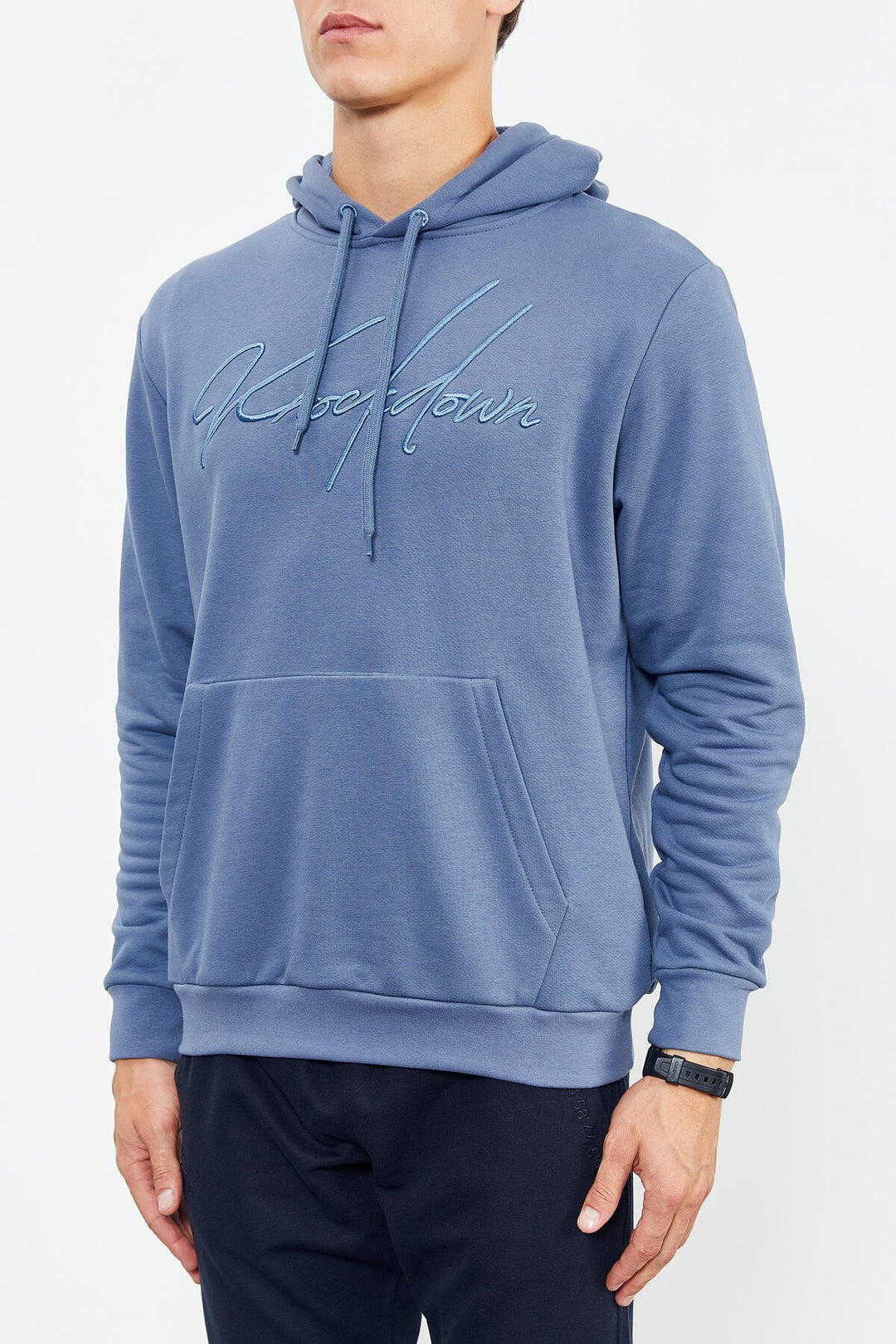 TMY Petrol Handwriting Embroidered Hooded Comfort Fit Men's Sweatshirt - 88007 - Brindisi
