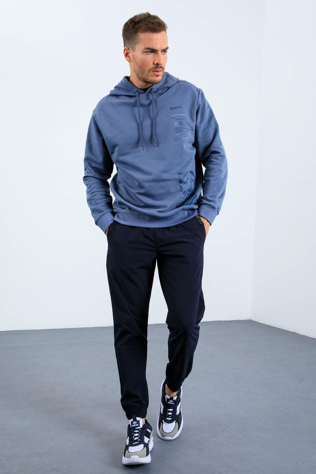 TMY Hooded Comfort Fit Men's Sweatshirt with Printed Oil Pattern - 88018 - San Clemente