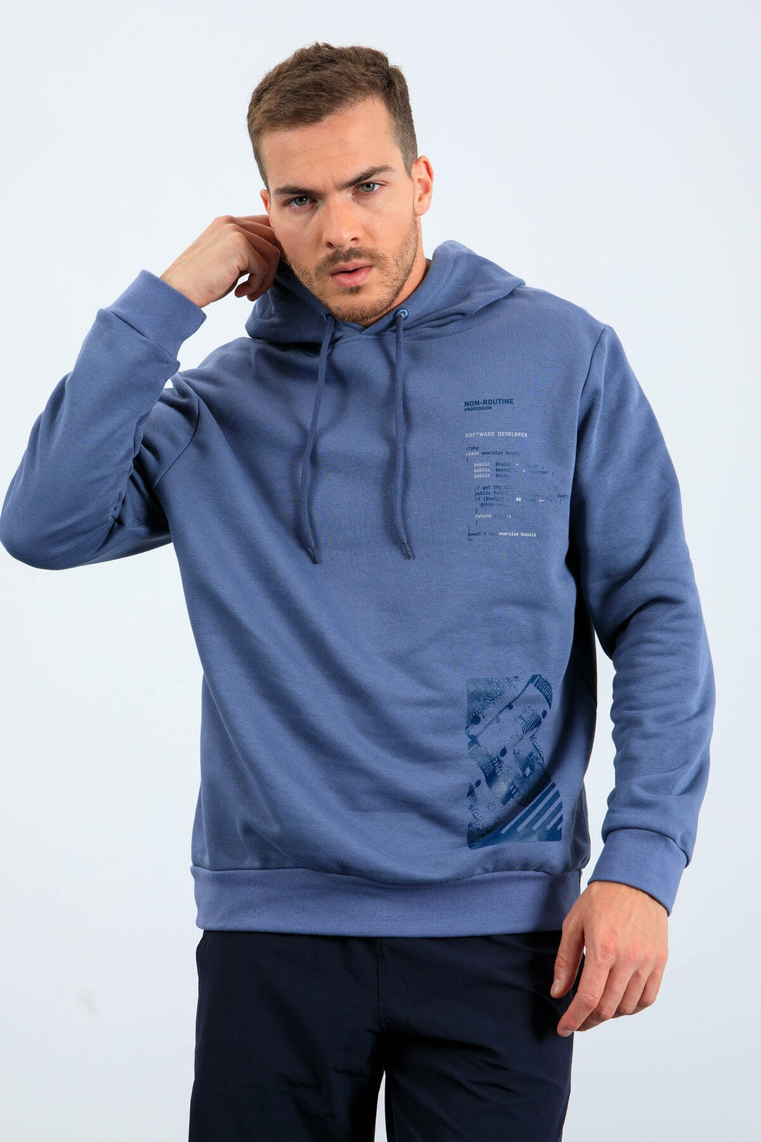 TMY Hooded Comfort Fit Men's Sweatshirt with Printed Oil Pattern - 88018 - San Clemente