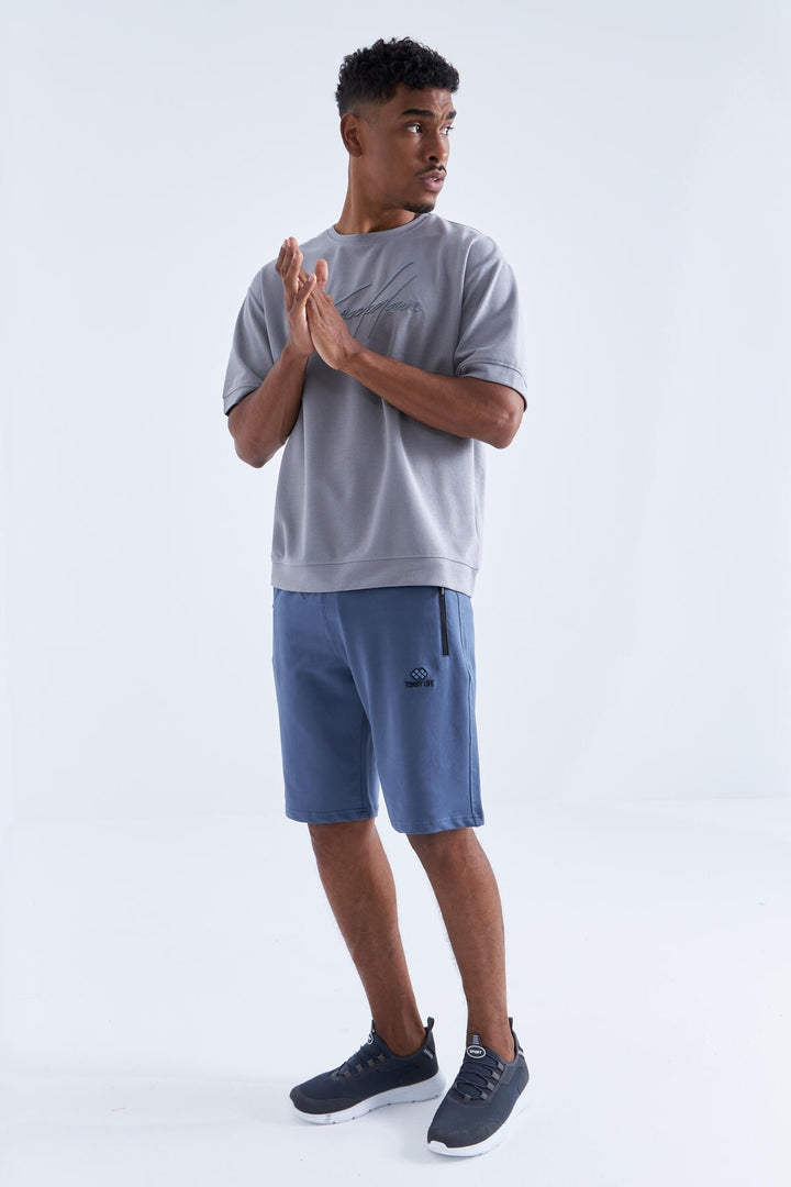 TMY Petrol Hidden Zipper Back Pocket Drawstring Standard Fit Men's Shorts - 81136 - Midvale