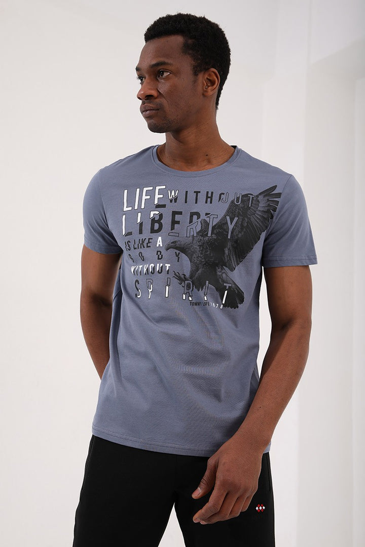 TMY Petrol Eagle Printed Standard Mold O Neck Men's T-Shirt - 87932 - Juchitán de Zaragoza
