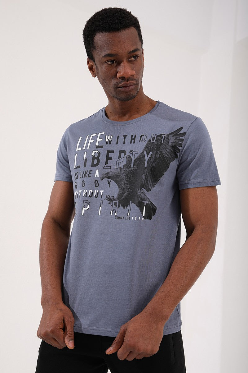 TMY Petrol Eagle Printed Standard Mold O Neck Men's T-Shirt - 87932 - Juchitán de Zaragoza