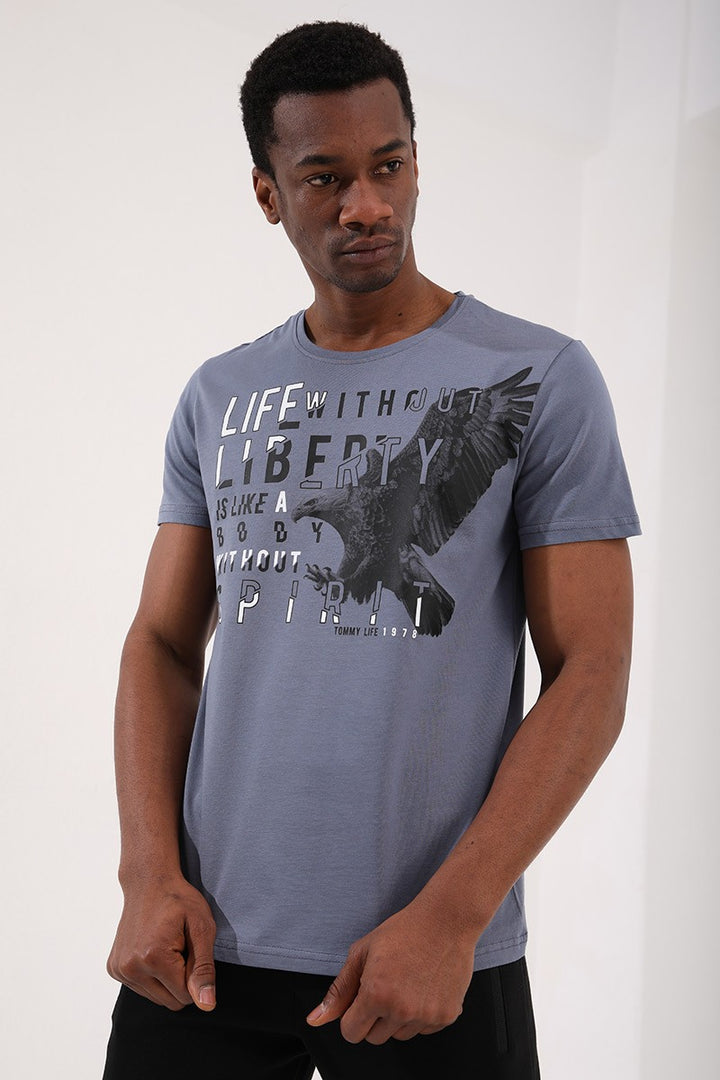 TMY Petrol Eagle Printed Standard Mold O Neck Men's T-Shirt - 87932 - Juchitán de Zaragoza