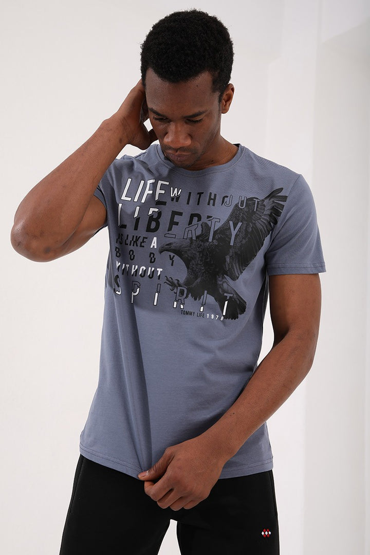 TMY Petrol Eagle Printed Standard Mold O Neck Men's T-Shirt - 87932 - Juchitán de Zaragoza