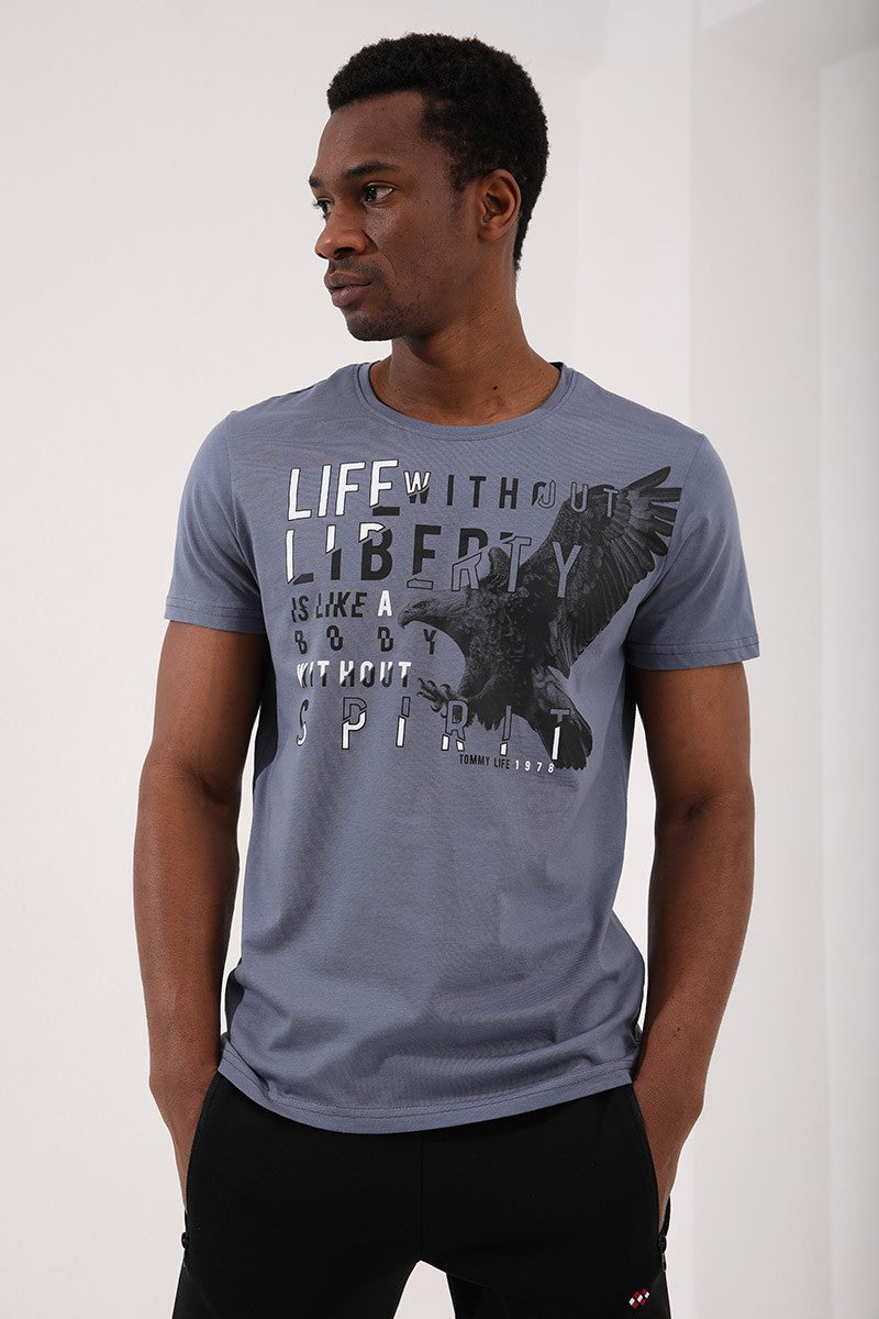 TMY Petrol Eagle Printed Standard Mold O Neck Men's T-Shirt - 87932 - Juchitán de Zaragoza