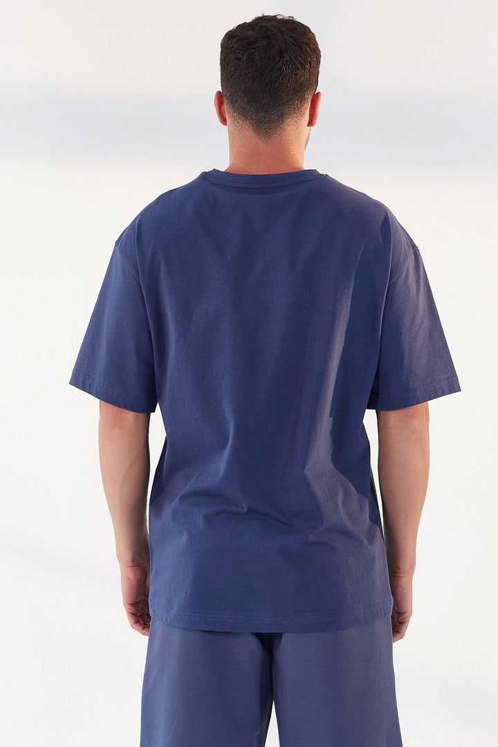 TMY Petrol Small Print O Neck Men's Oversize T-Shirt - 87985 - Collado-Villalba