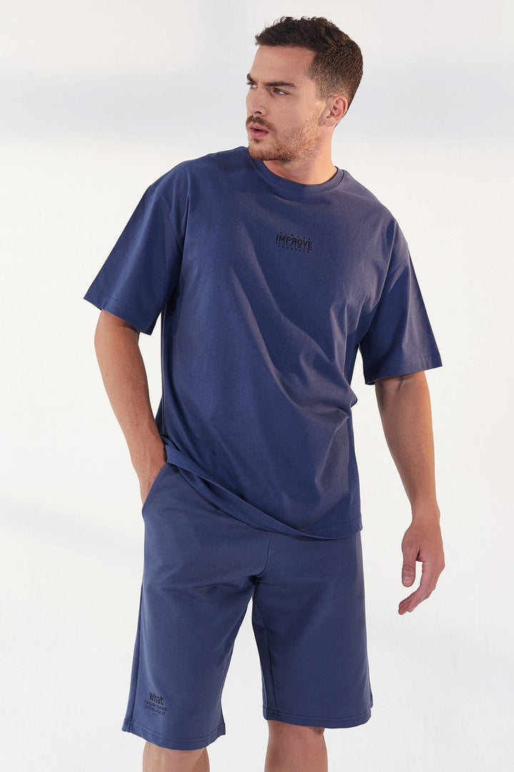TMY Petrol Small Print O Neck Men's Oversize T-Shirt - 87985 - Collado-Villalba