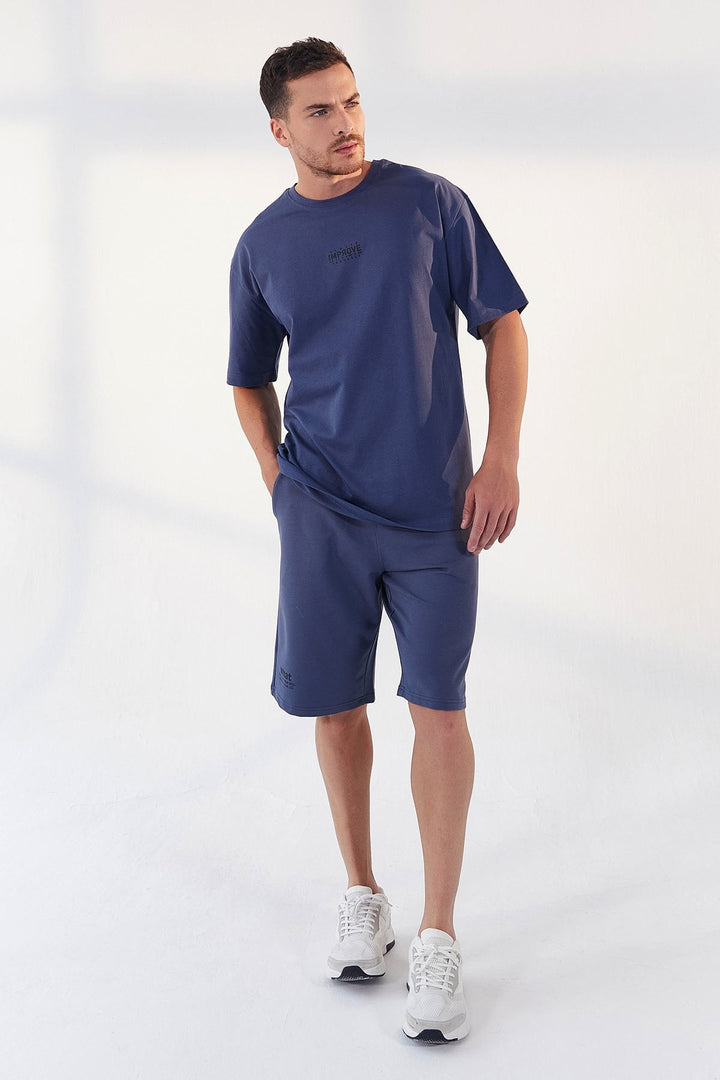TMY Petrol Small Print O Neck Men's Oversize T-Shirt - 87985 - Collado-Villalba