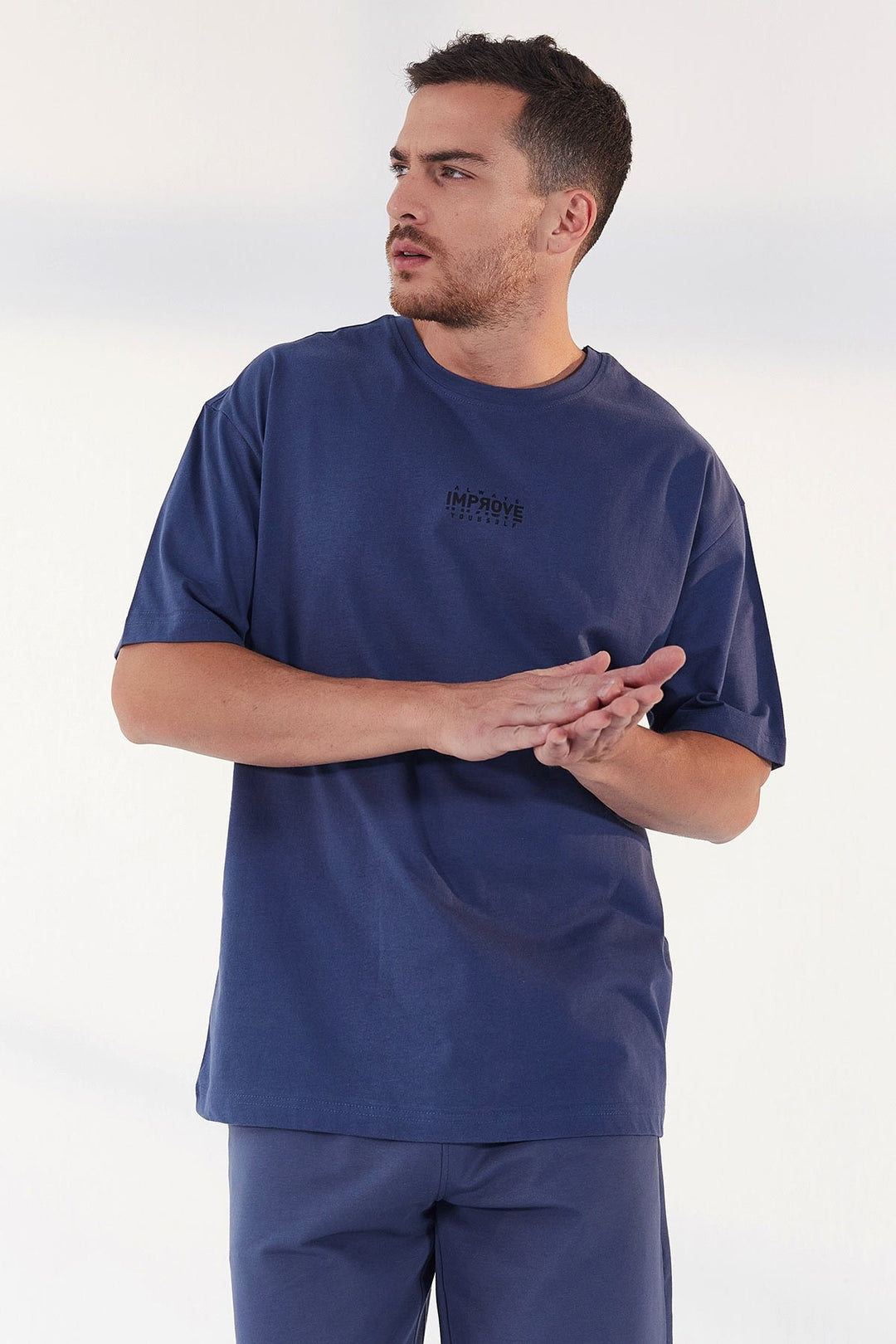 TMY Petrol Small Print O Neck Men's Oversize T-Shirt - 87985 - Collado-Villalba