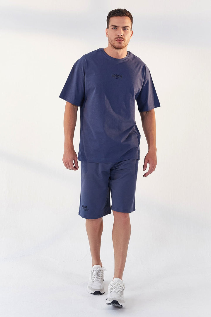 TMY Petrol Small Print O Neck Men's Oversize T-Shirt - 87985 - Collado-Villalba