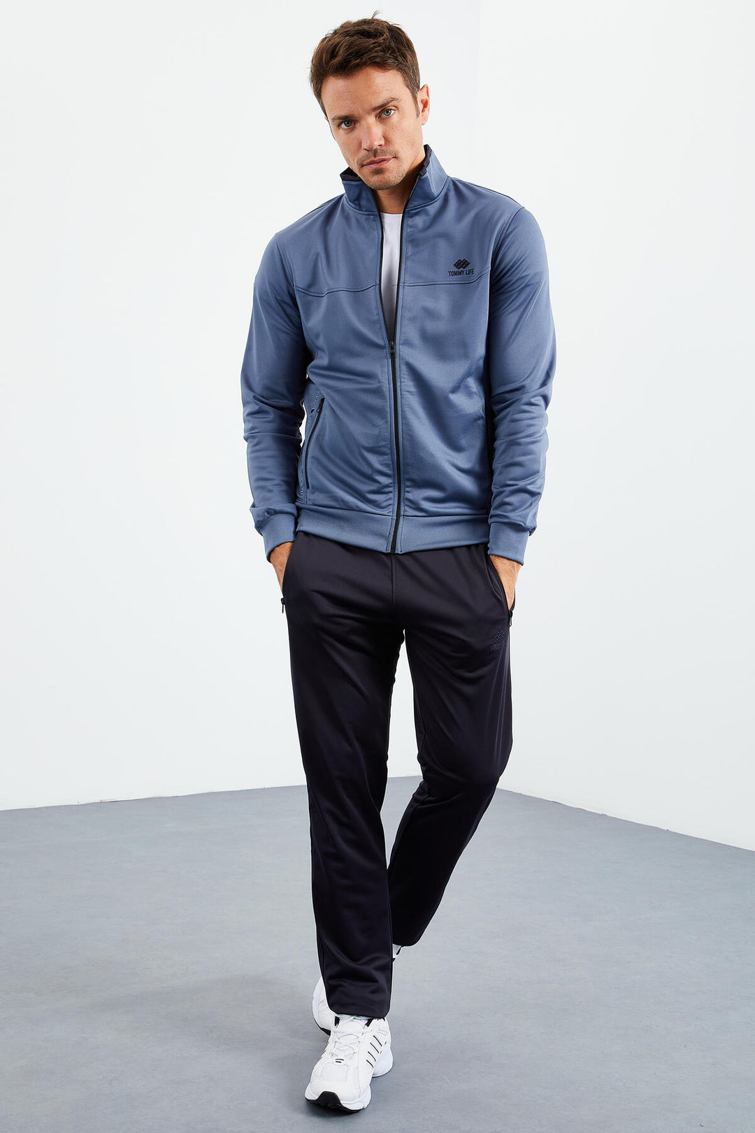 TMY Petrol - Navy Blue Zippered Standard Fit Classic Cuff Men's Tracksuit - 85162 - Timişoara