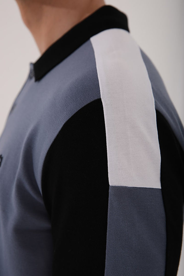 TMY Petrol Single Shoulder Printed Standard Mold Polo Neck Men's T-Shirt - 87940 - Oildale
