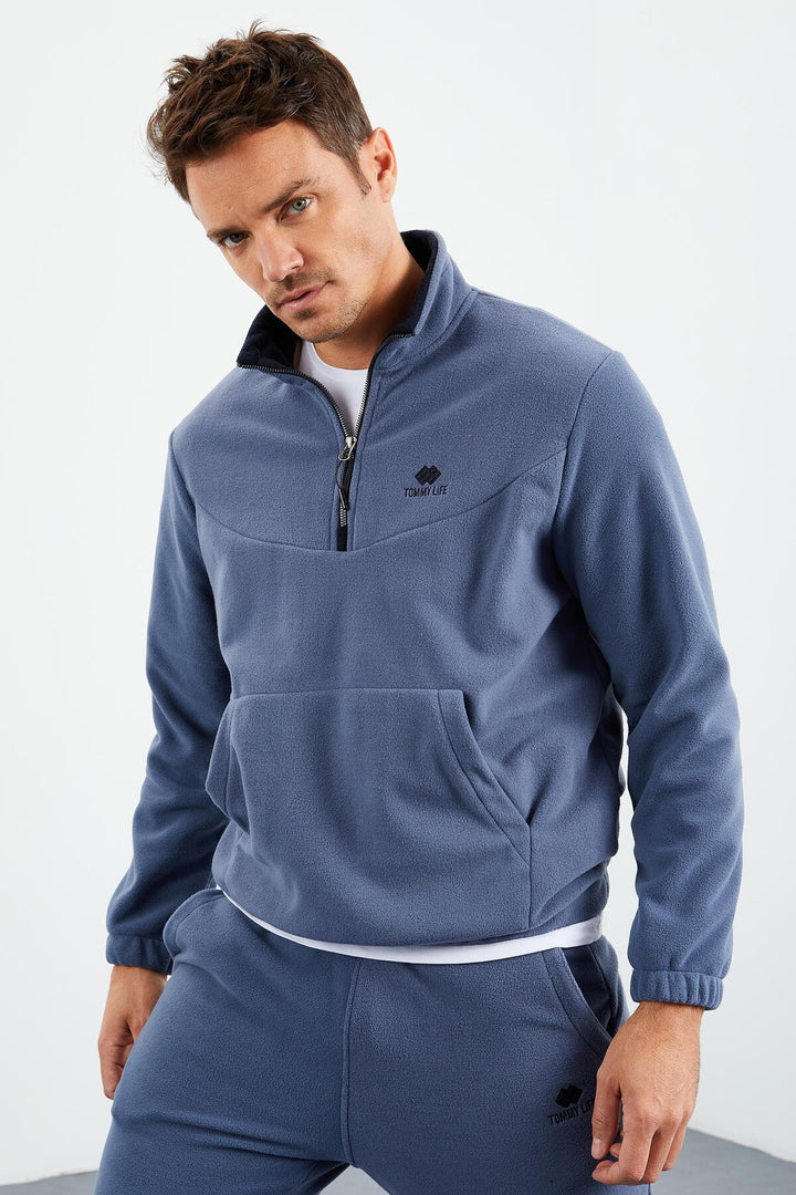 TMY Men's Half Zip Stand-up Collar Elastic Cuff Polar Fleece Tracksuit - 85159 - Brossard