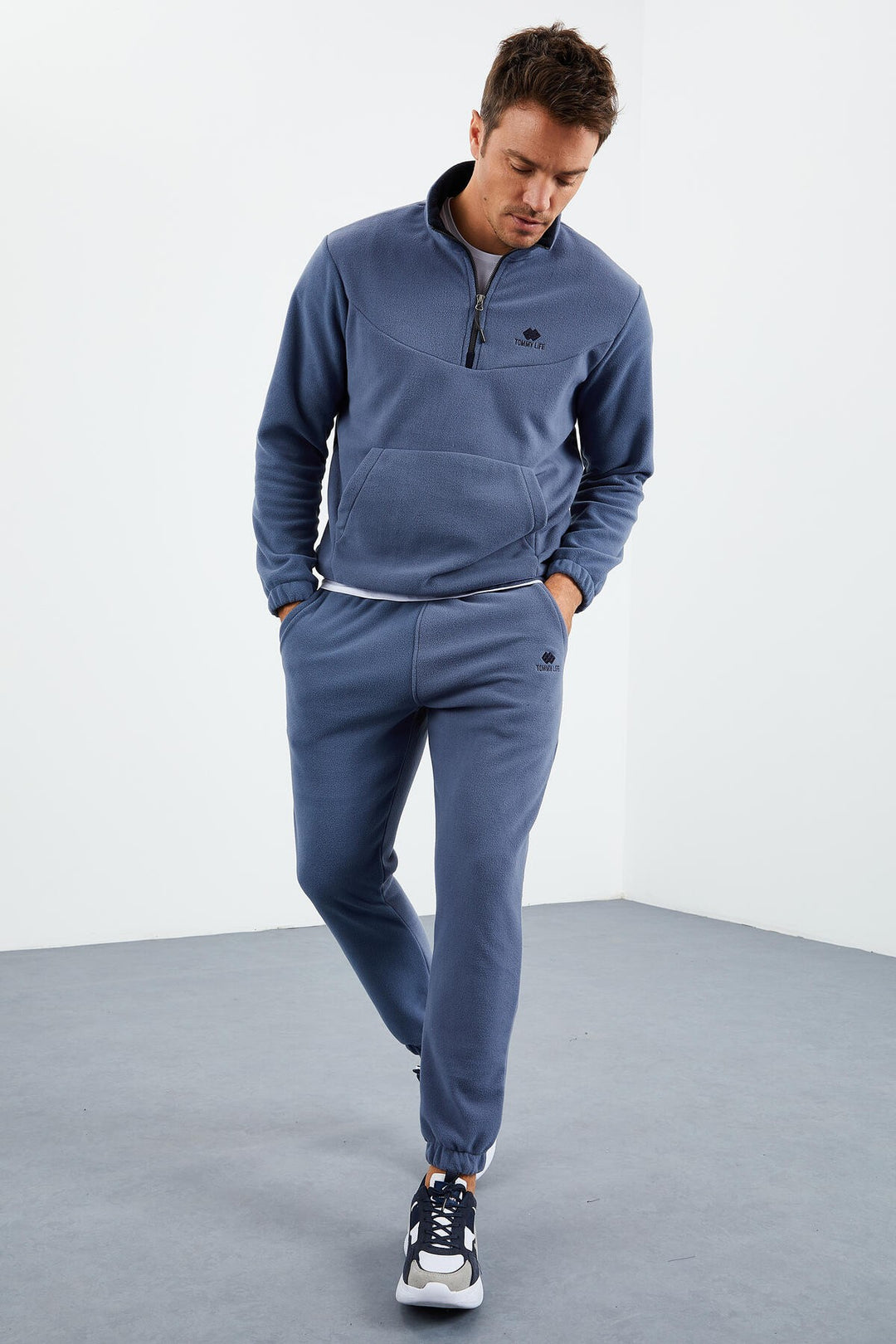 TMY Men's Half Zip Stand-up Collar Elastic Cuff Polar Fleece Tracksuit - 85159 - Brossard