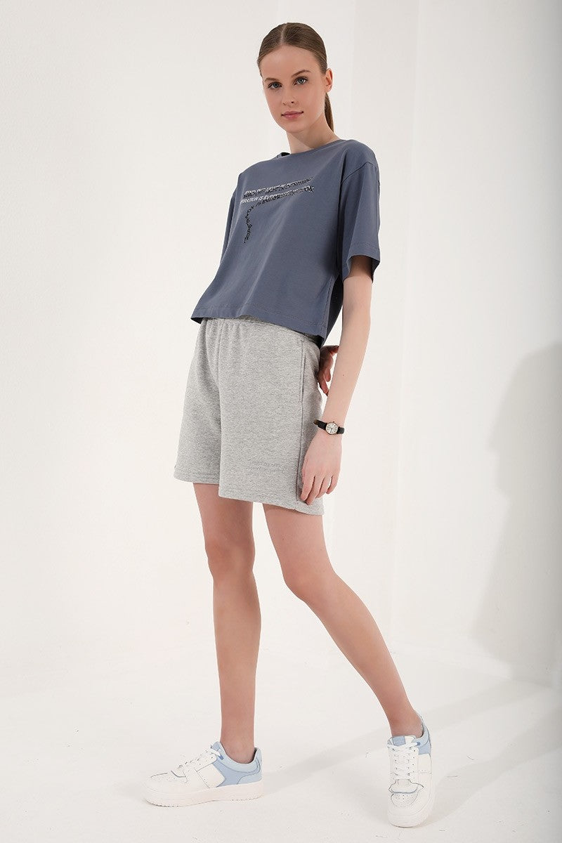 TMY Petrol Printed Short O Neck Women's Oversize T-Shirt - 97135 - Livorno