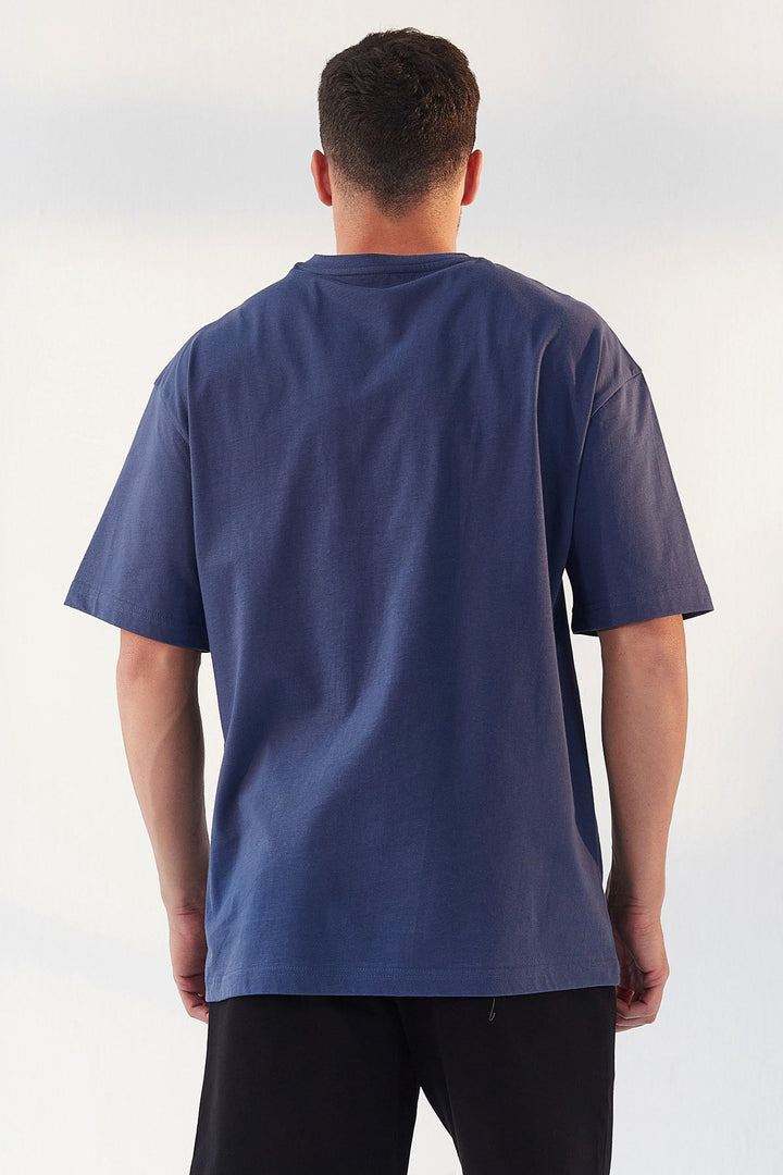 TMY Petrol Printed Round Neck Men's Oversize T-Shirt - 87984 - Xico