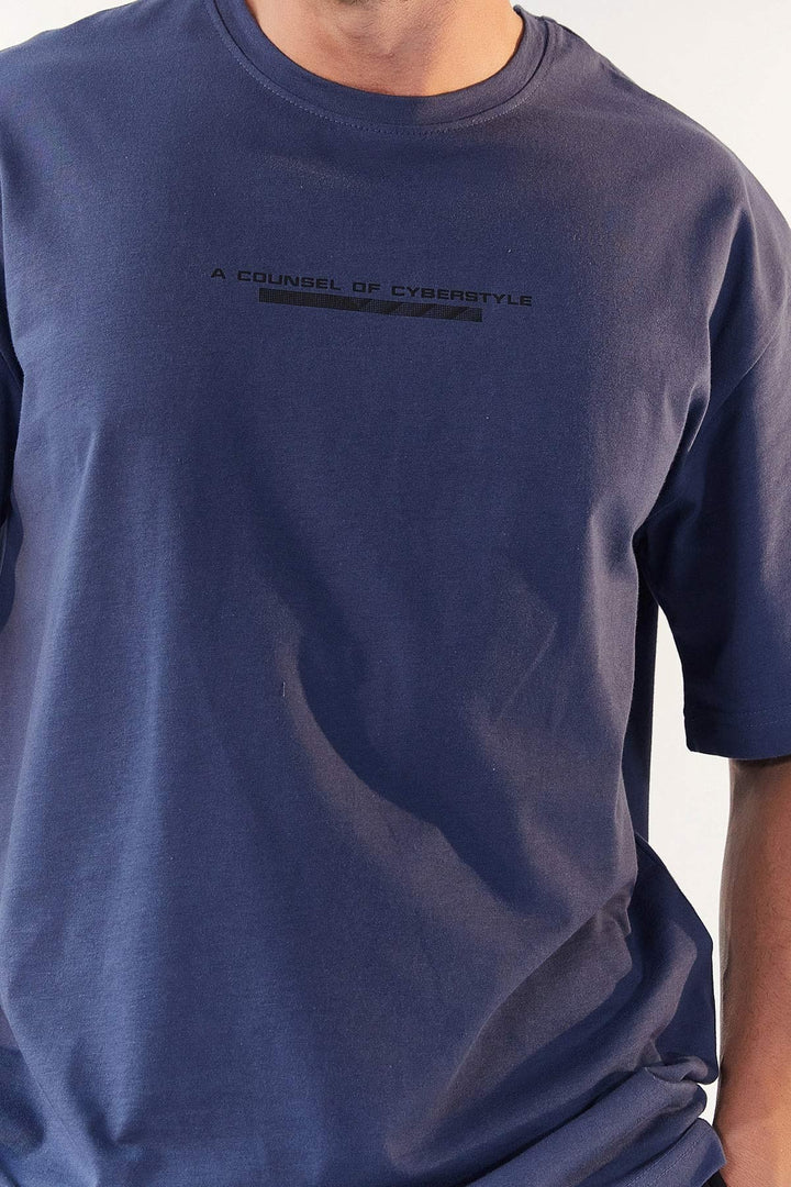 TMY Petrol Printed Round Neck Men's Oversize T-Shirt - 87984 - Xico