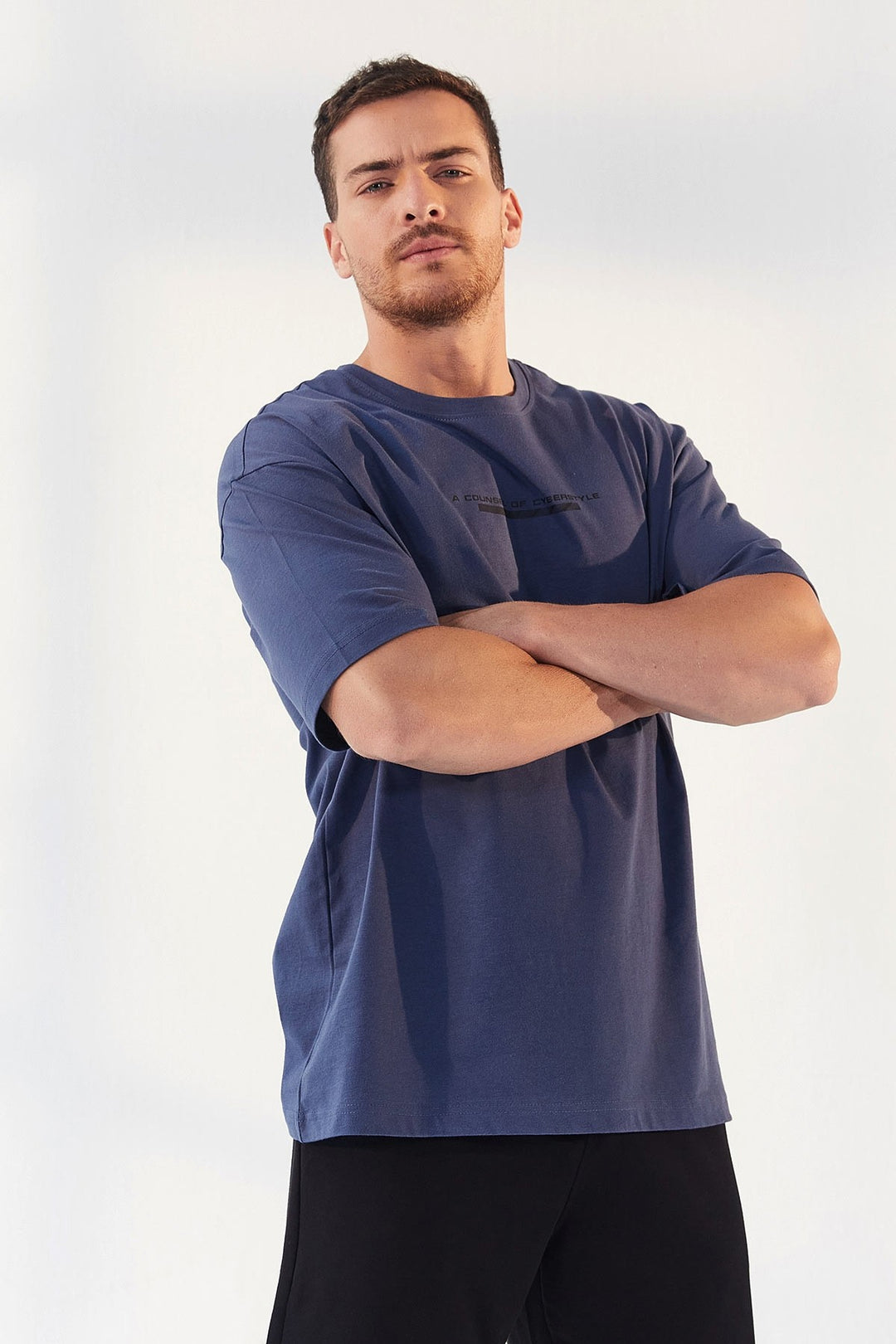 TMY Petrol Printed Round Neck Men's Oversize T-Shirt - 87984 - Xico