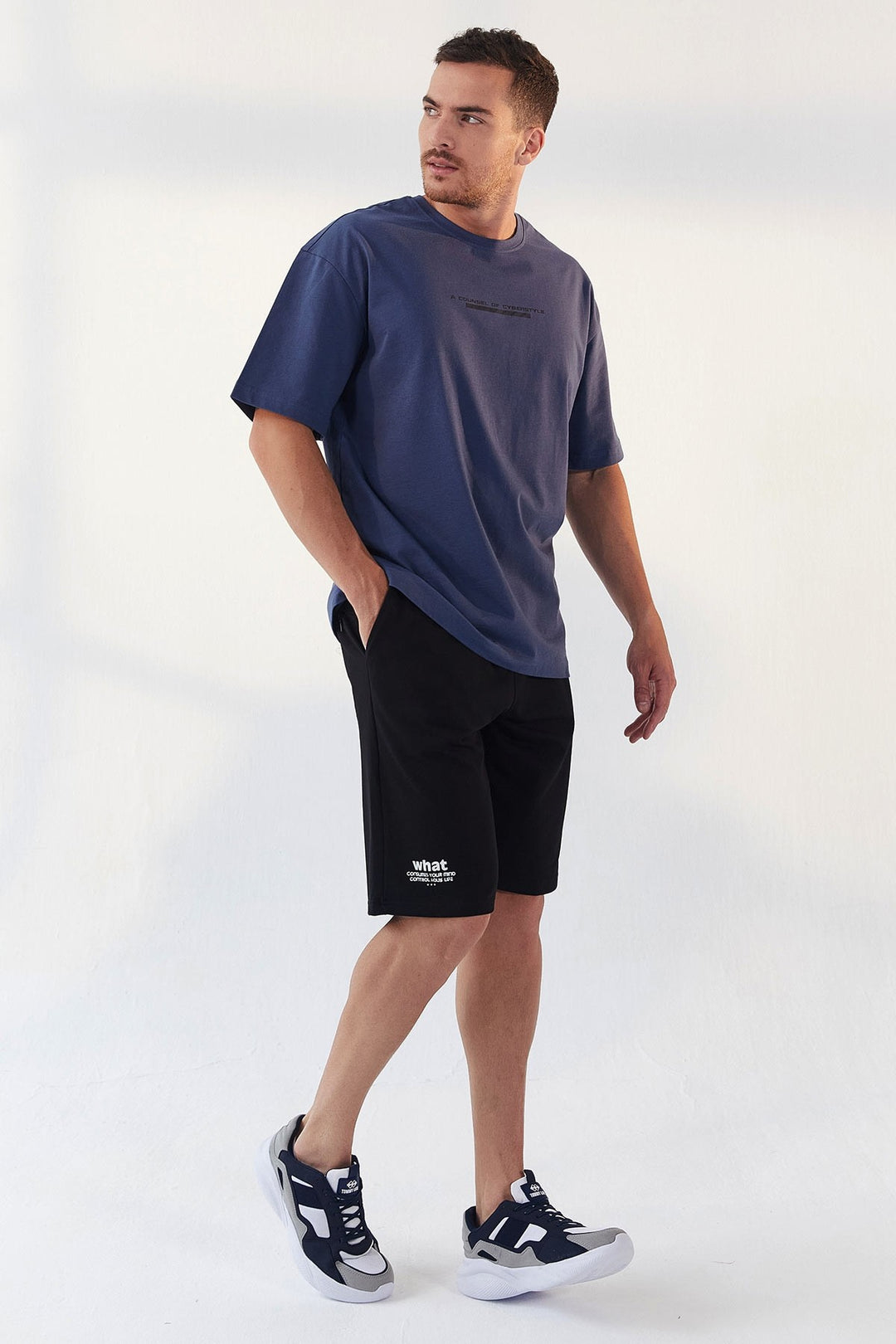 TMY Petrol Printed Round Neck Men's Oversize T-Shirt - 87984 - Xico