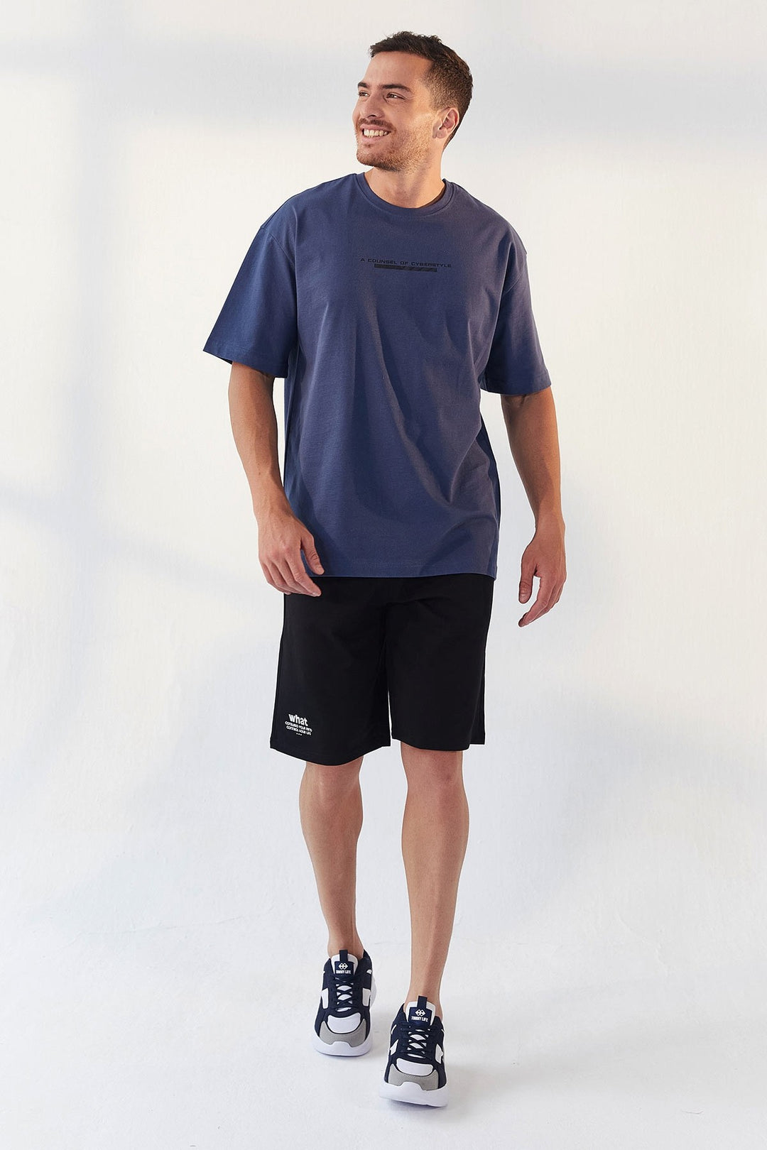 TMY Petrol Printed Round Neck Men's Oversize T-Shirt - 87984 - Xico