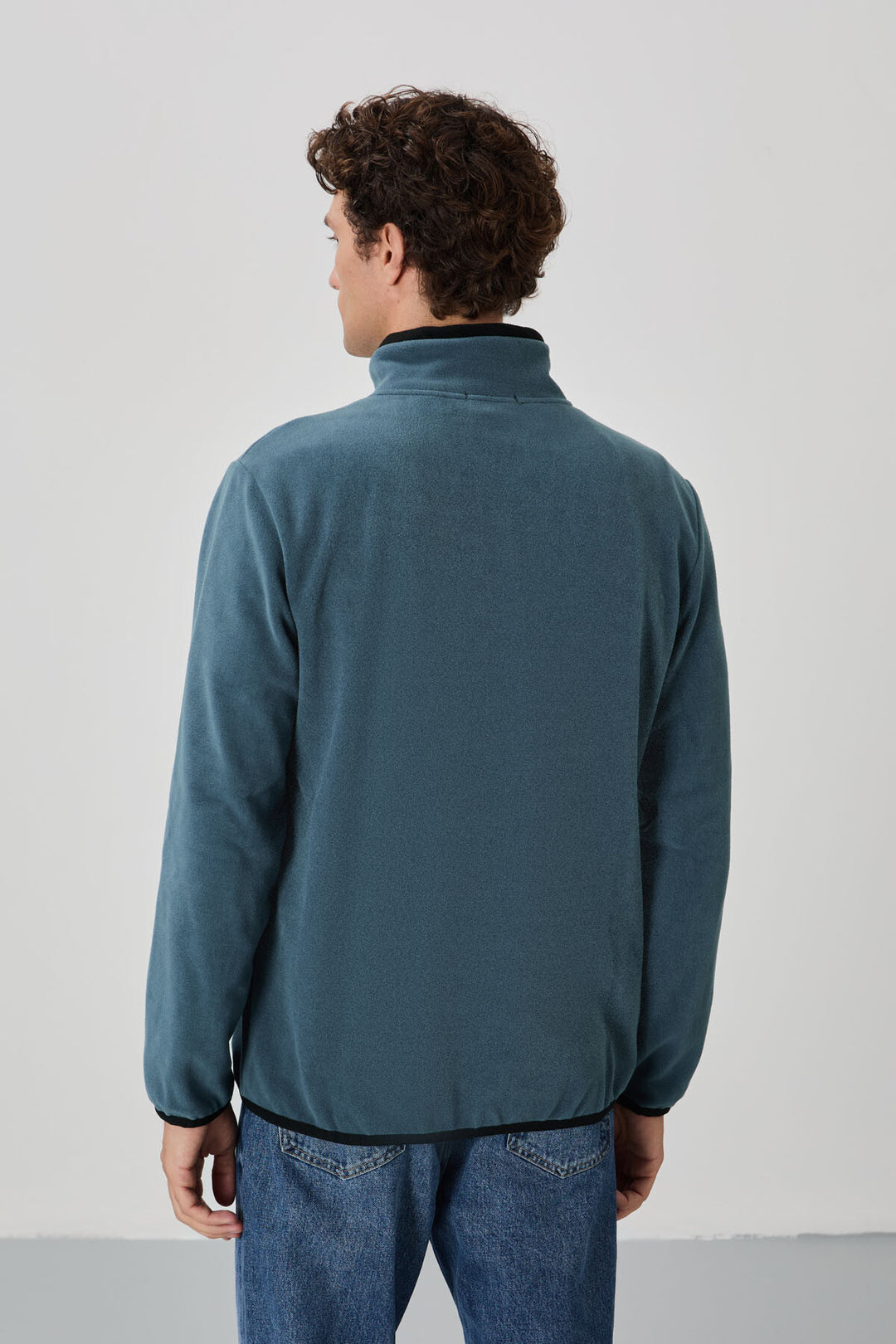 TMY Petrol Embroidered Zippered Stand-up Collar Standard Fit Men's Sweatshirt Polar - 87992 - Narbonne