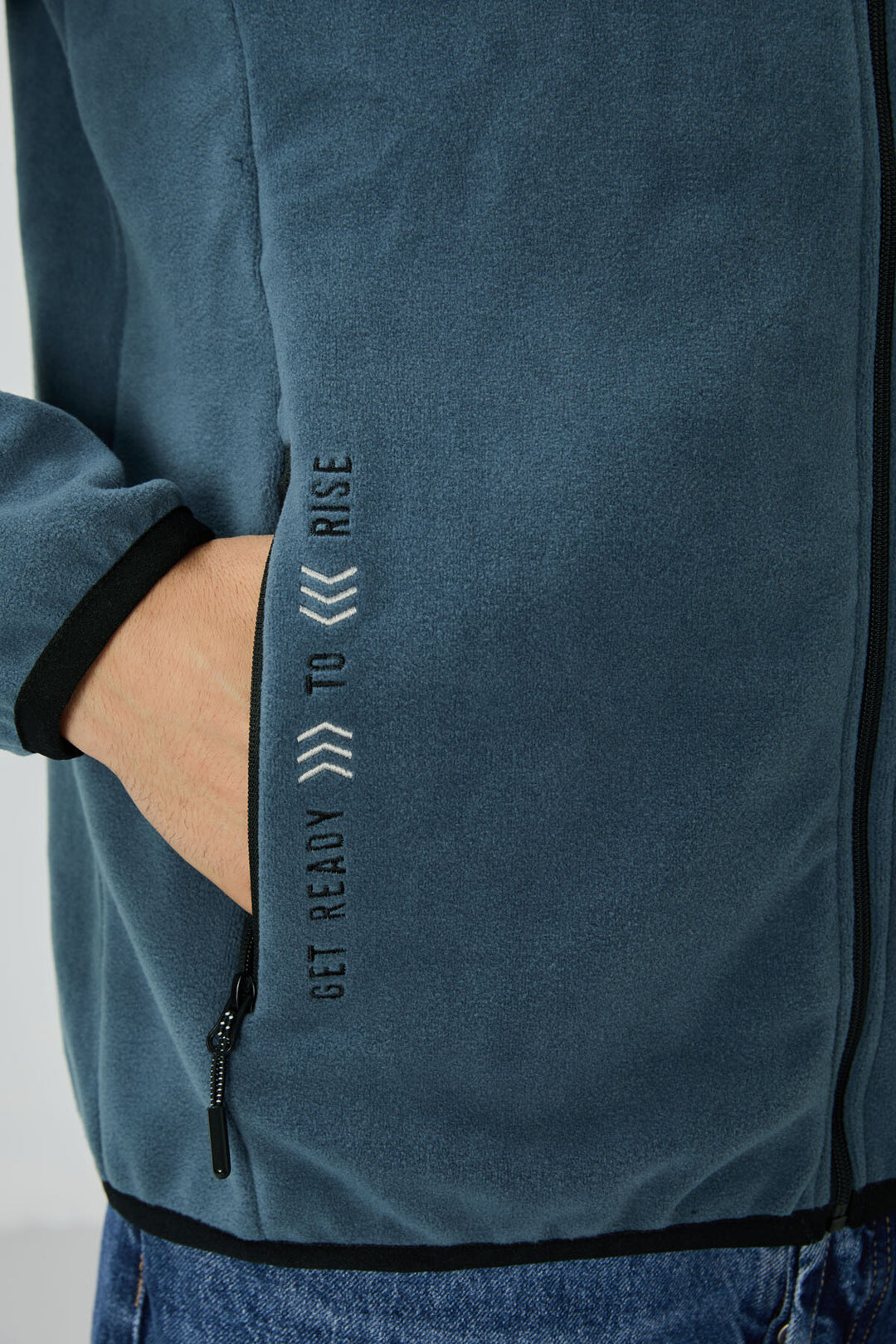 TMY Petrol Embroidered Zippered Stand-up Collar Standard Fit Men's Sweatshirt Polar - 87992 - Narbonne