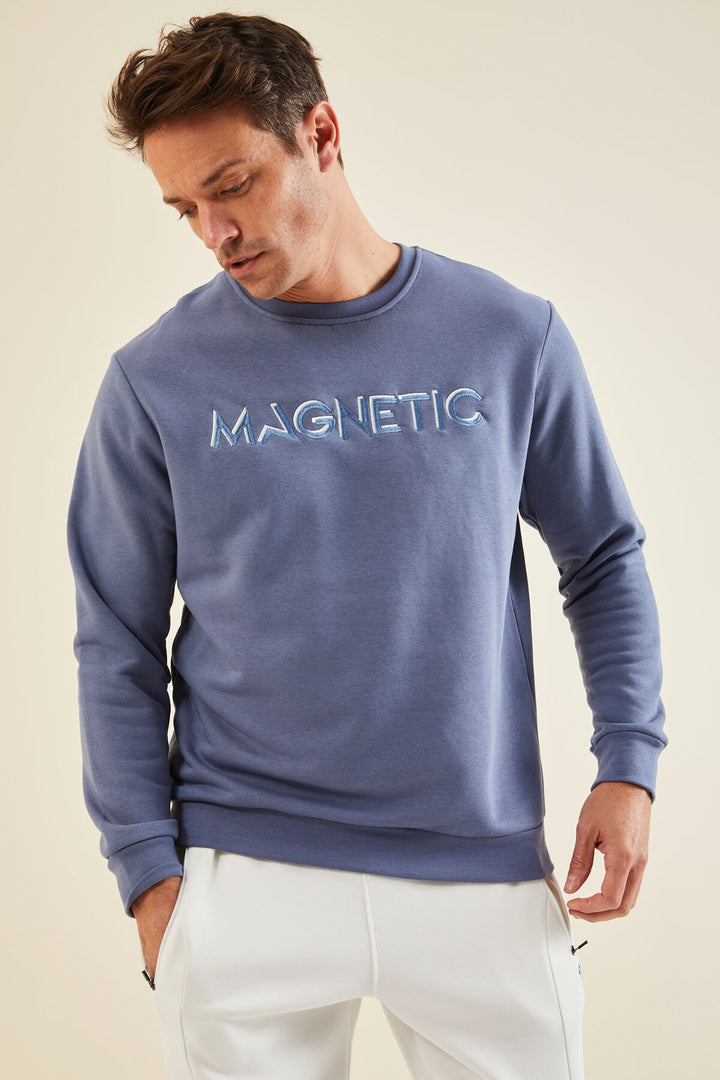 TMY Petrol Embroidered Round Neck Comfort Fit Men's Sweatshirt - 88020 - Pueblo West