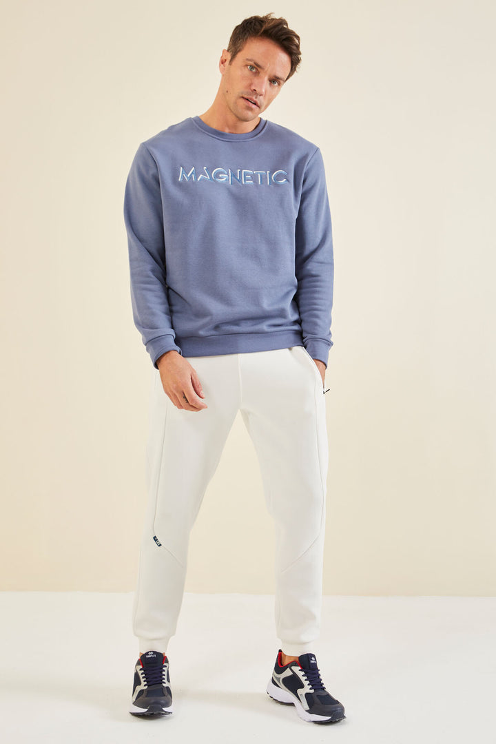 TMY Petrol Embroidered Round Neck Comfort Fit Men's Sweatshirt - 88020 - Pueblo West