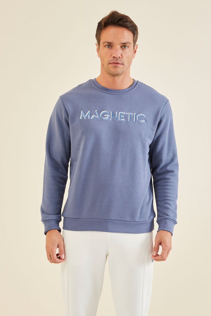 TMY Petrol Embroidered Round Neck Comfort Fit Men's Sweatshirt - 88020 - Pueblo West