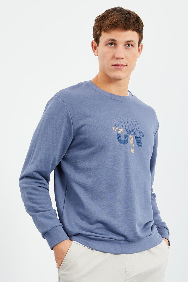 TMY Petrol Embroidered Round Neck Comfort Fit Men's Sweatshirt - 88021 - Klagenfurt