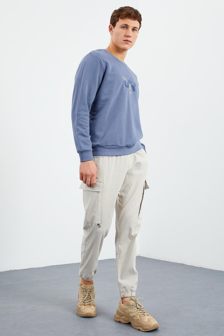 TMY Petrol Embroidered Round Neck Comfort Fit Men's Sweatshirt - 88021 - Klagenfurt