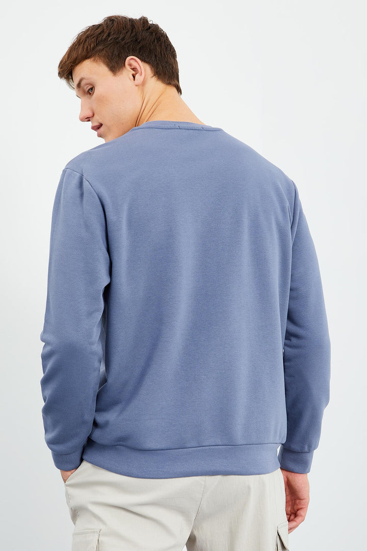 TMY Petrol Embroidered Round Neck Comfort Fit Men's Sweatshirt - 88021 - Klagenfurt