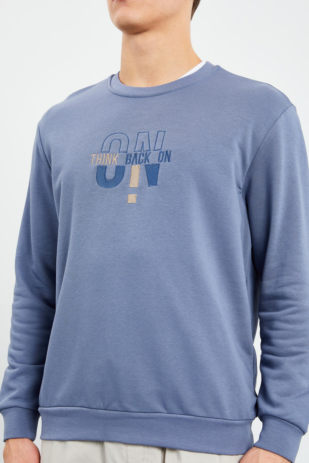 TMY Petrol Embroidered Round Neck Comfort Fit Men's Sweatshirt - 88021 - Klagenfurt