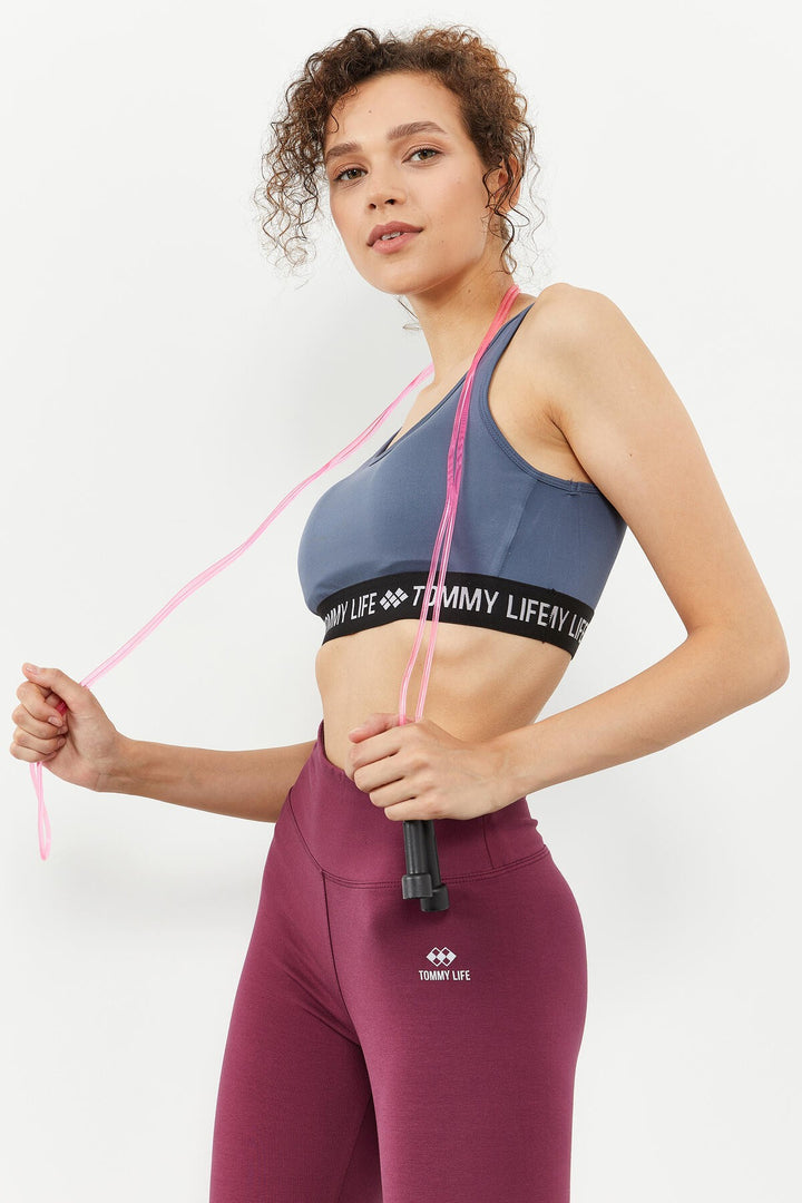 TMY Petrol Striped Standard Mold U Neck Women's Sports Bustier - 97113 - Anderson
