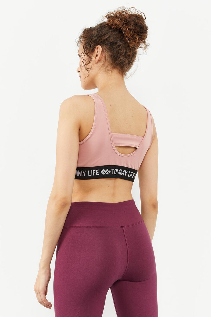 TMY Powder Text Striped Standard Mold U Neck Women's Sports Bustier - 97113 - Palatine