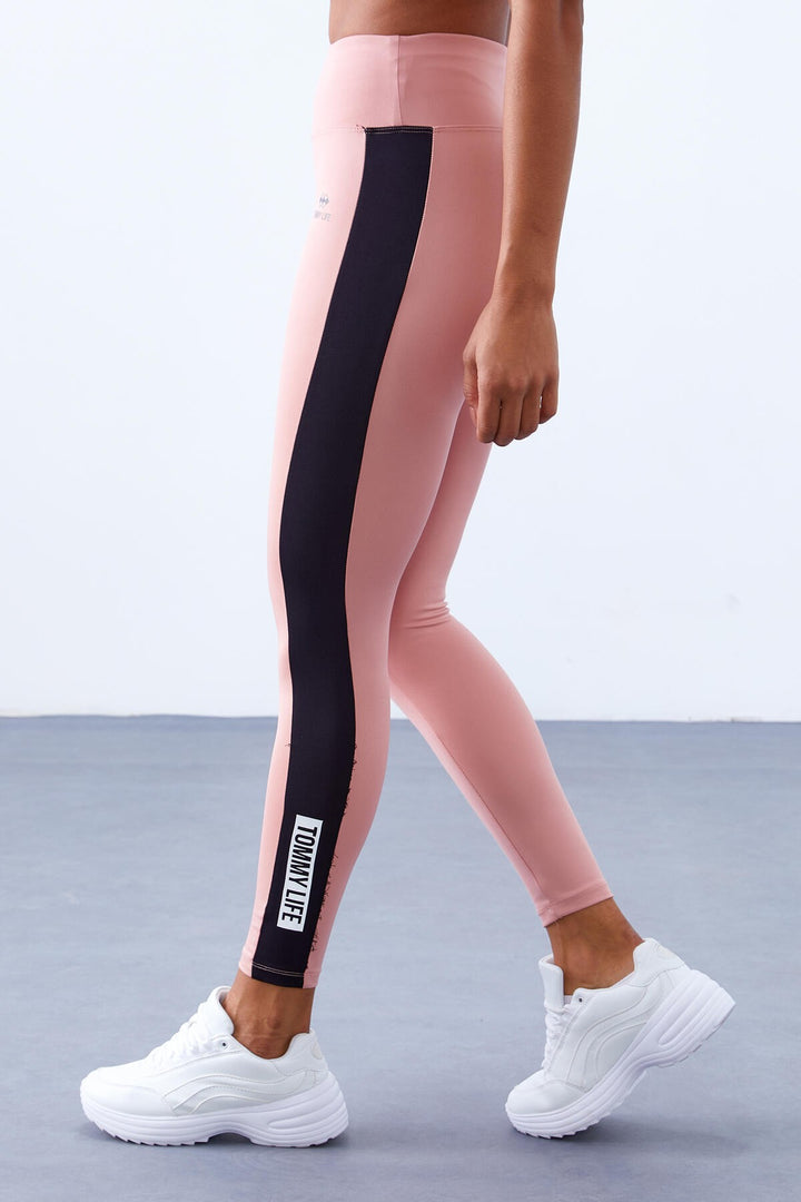 TMY Powder High Waist Printed Shaping Leggings with Detailed Striped Trim - 94540 - Atascocita