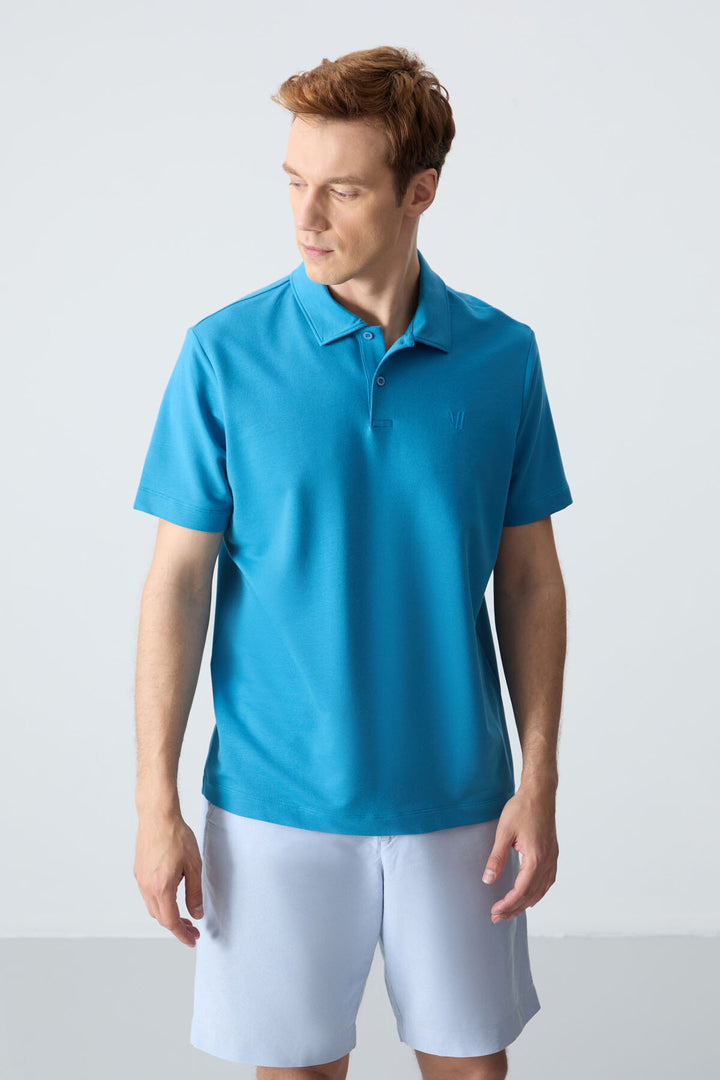 TMY Saks Basic Chest Logo Standard Fit Knit Polo Collar Men's T-Shirt - 87768 - Garden Grove