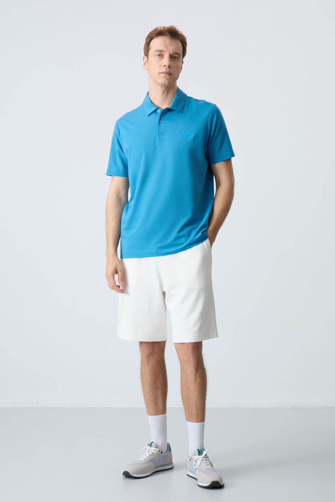 TMY Saks Basic Logo Standard Fit Knit Polo Neck Men's T-Shirt - 87748 - Parma