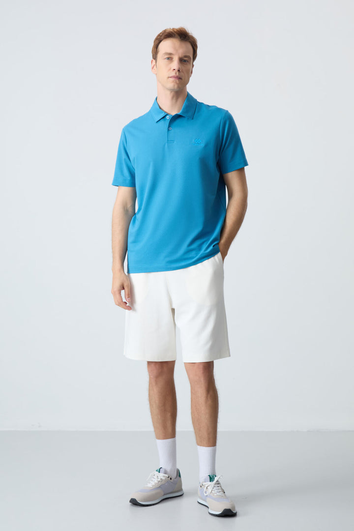 TMY Saks Basic Logo Standard Fit Knit Polo Neck Men's T-Shirt - 87748 - Parma
