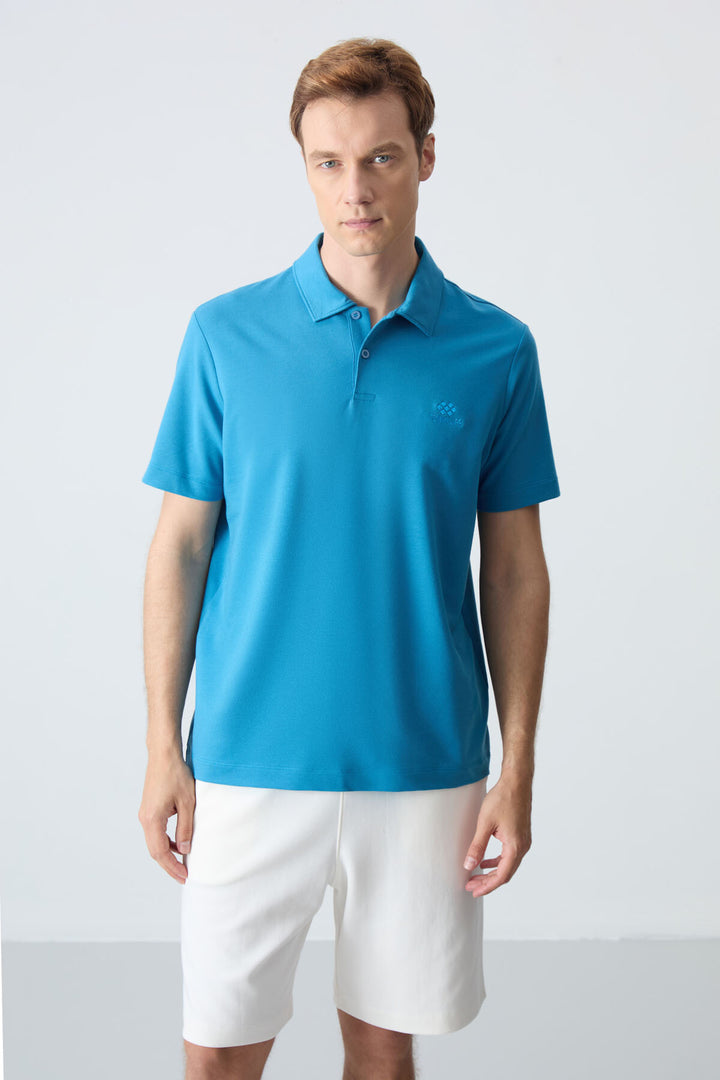 TMY Saks Basic Logo Standard Fit Knit Polo Neck Men's T-Shirt - 87748 - Parma
